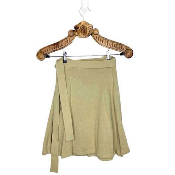 Zara Skirt Wrap Mini Knit Dark Chartreuse Green Yellow A Line Small